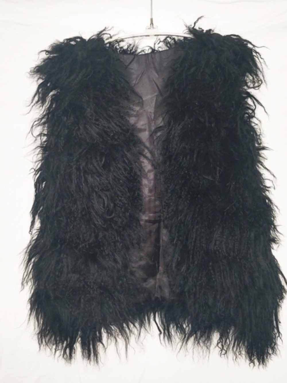 Vtg Mongolian Lamb Fur Vest Boho Black Small